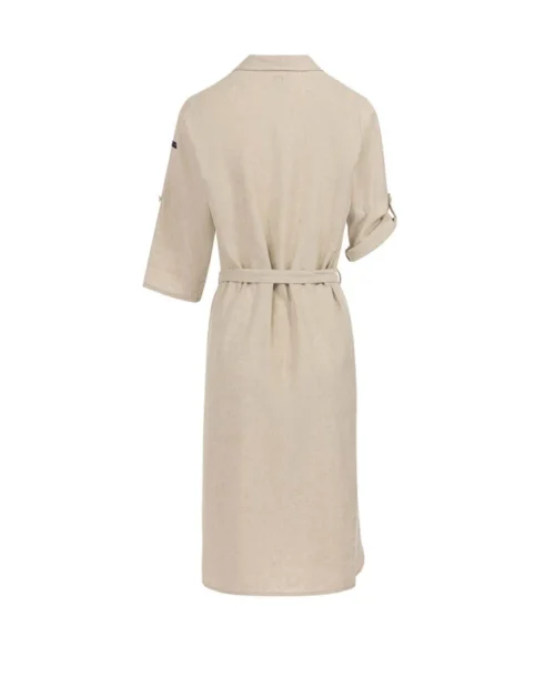 Robe En Lin Grège Manches 3/4 Femme -Vetements Simples Magasin prod 9700 robe ml grege pitro 666x812 fc7ea0111e0b