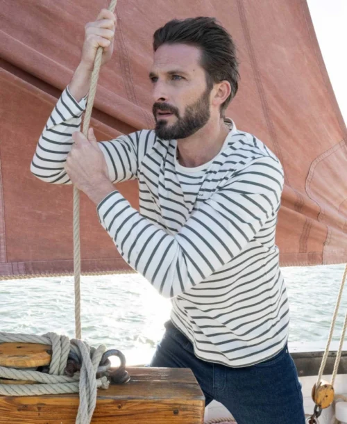 Marinière Homme Fond Grège Rayé Kaki