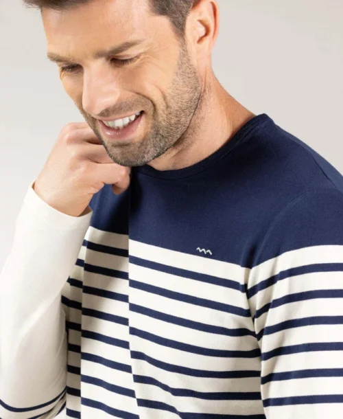 Marinière Manches Longues Homme 7 Marinière Manches Longues Homme -Vetements Simples Magasin prod 9765 mariniere ml fond grege raye indigo milko 666x812 fc7ea0111e0b