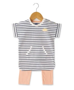 Ensemble Bébé Robe Rayée+ Legging Pêche