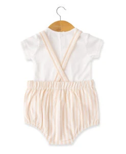 Ensemble Salopette + T-shirt Bébé Rayé Pêche -Vetements Simples Magasin prod 9830 salopette courte haut naturel peche efir 666x812 fc7ea0111e0b