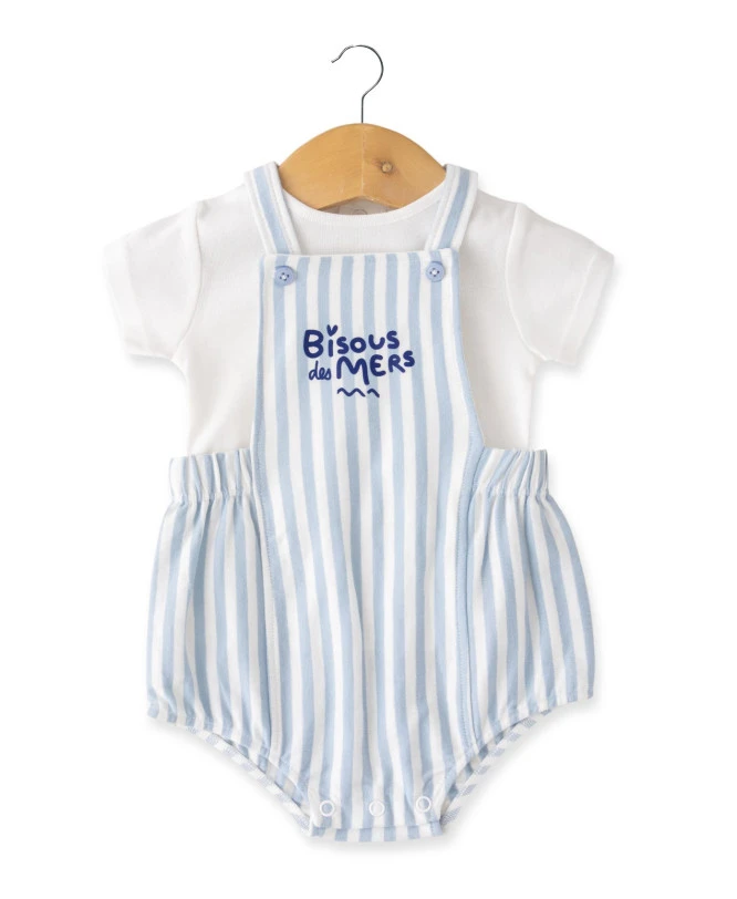 Ensemble Salopette + T-shirt Bébé Rayé Bleu 3 Ensemble Salopette + T-shirt Bébé Rayé Bleu