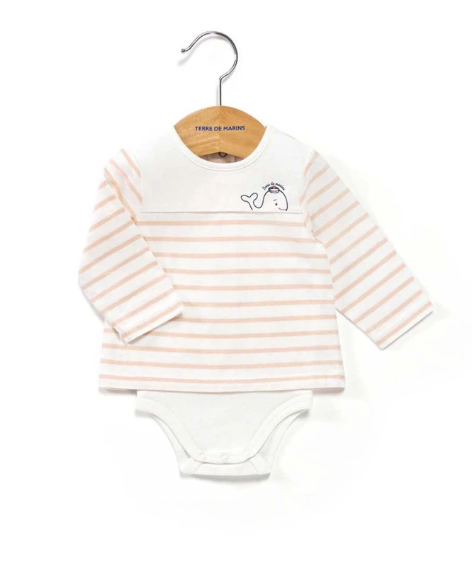Body Marinière Bébé Fond Blanc Rayé Pêche 3 Body Marinière Bébé Fond Blanc Rayé Pêche
