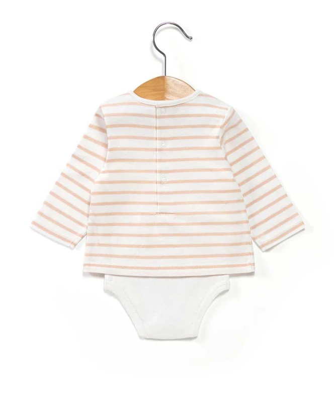 Body Marinière Bébé Fond Blanc Rayé Pêche 4 Body Marinière Bébé Fond Blanc Rayé Pêche – Image 2