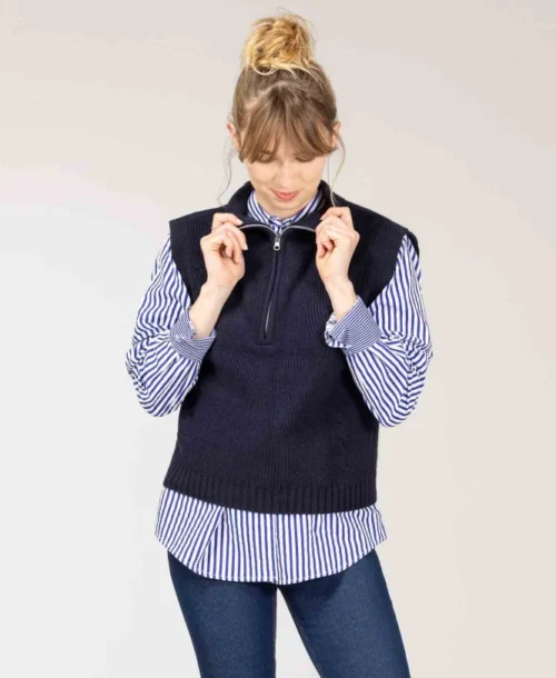 Pull Sans Manches Femme Bleu Marine