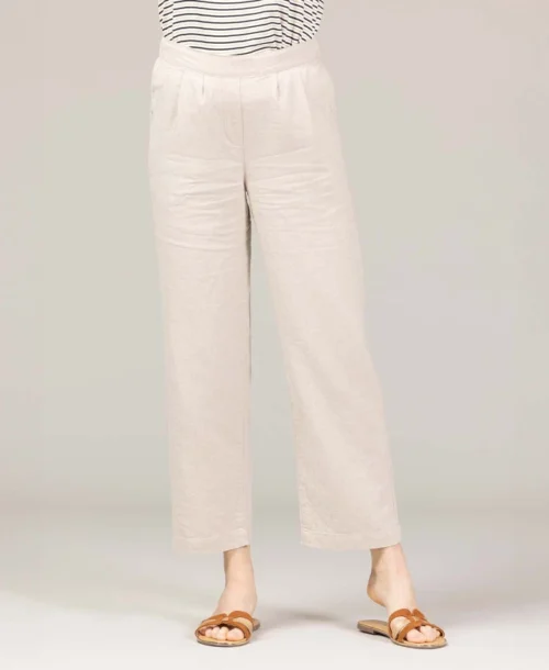 Pantalon Grège Femme En Lin
